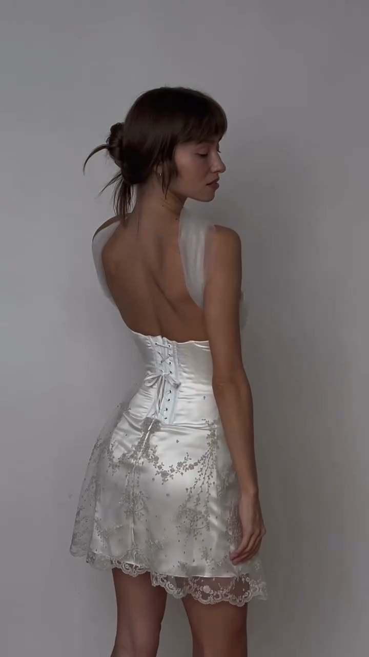 White Satin off-the-shoulder Lace Mini Dress