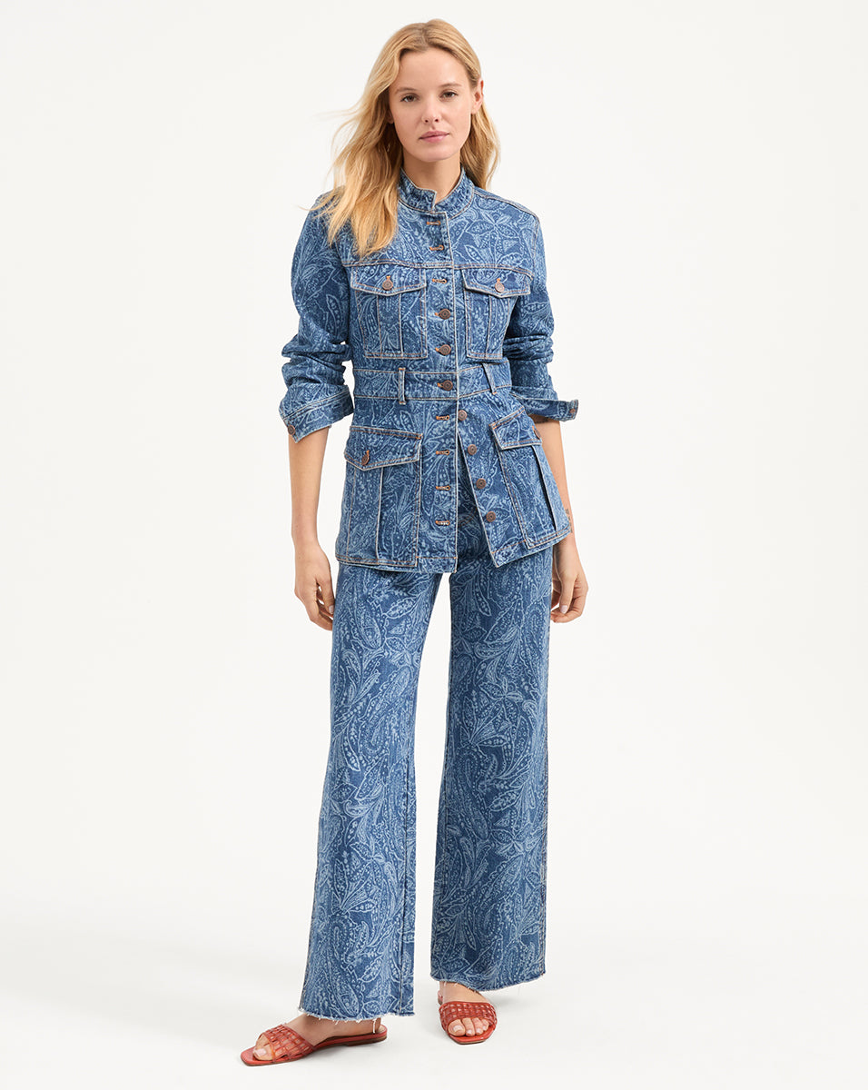 Printed Denim Two - Piece Set