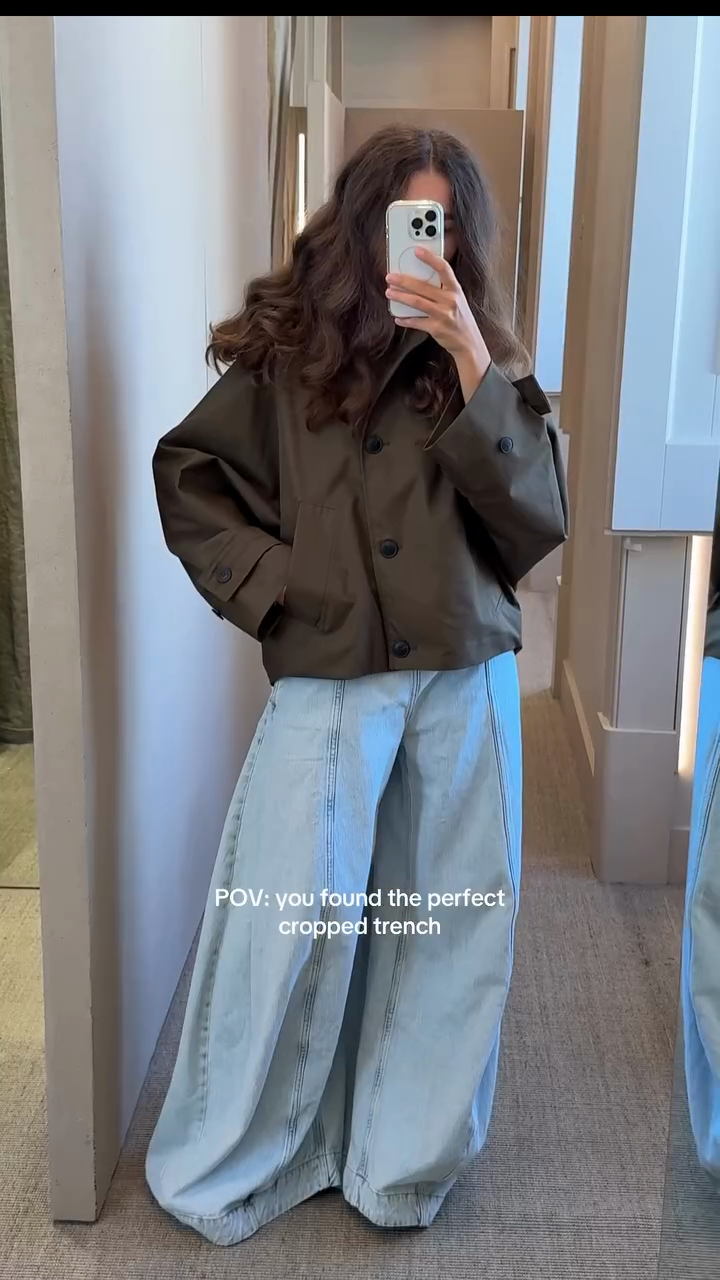 Olive Green Hooded Cropped Trench Coat