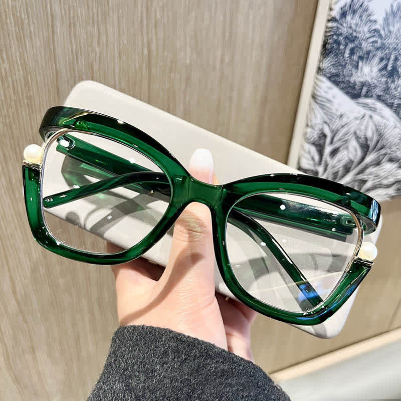 Spykay™ EG26758 Anti-blue Light Pearl Decor Irregular Oversized Eyeglasses