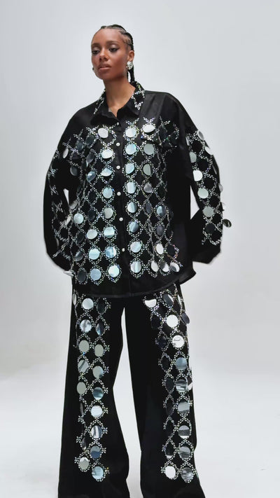 Black Denim Set with Mirror Embellishments