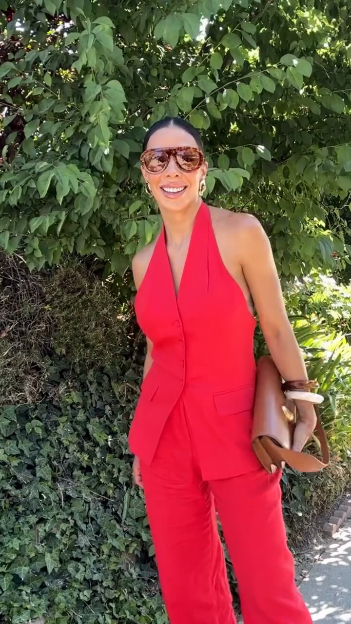 Red Halter Vest and Pants Set