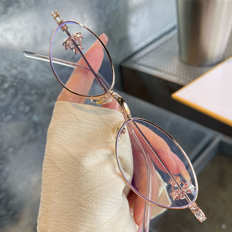 Spykay™ EG26693 Retro Oval Frame Rhinestone Temples Anti-blue Light Glasses