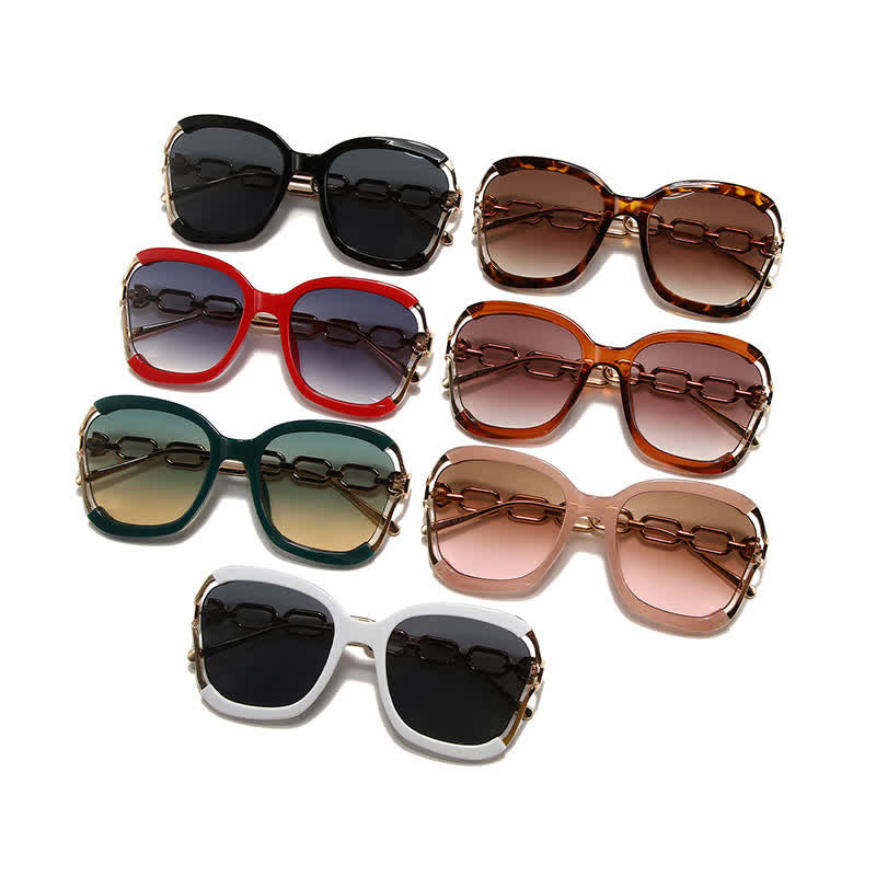 Spykay™ SG60860 Fashion Square Chain Temples Oversized Sunglasses