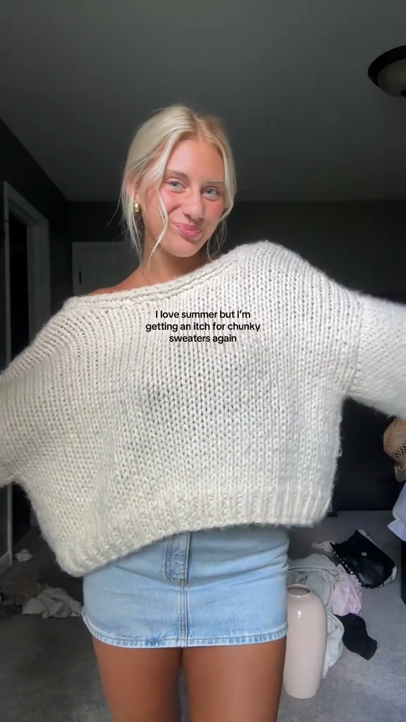 Off - the - Shoulder Chunky Knit Sweater