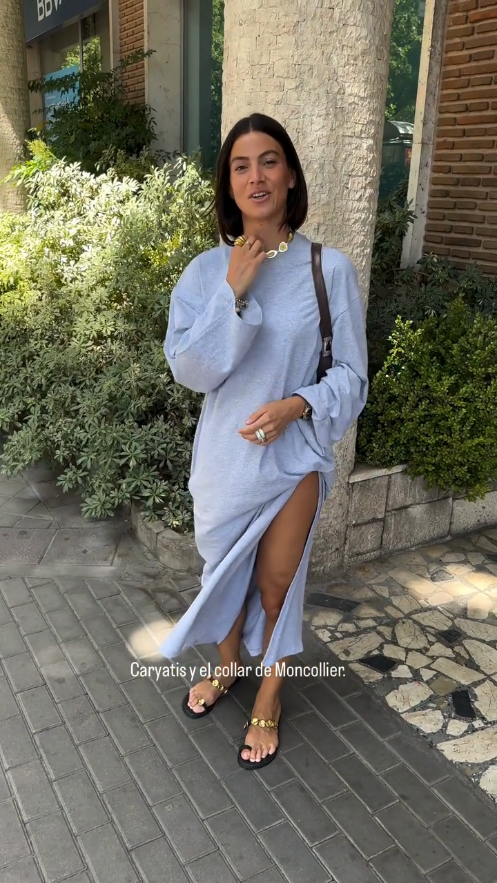 Light Blue Oversized Split - Hem Sweatshirt Dress