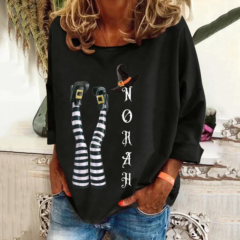 Women's Halloween Witch Pattern Print Long Sleeve T-Shirt