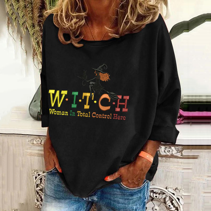 Women's Witch Woman In Total Control Herself Powherful Print T-Shirt