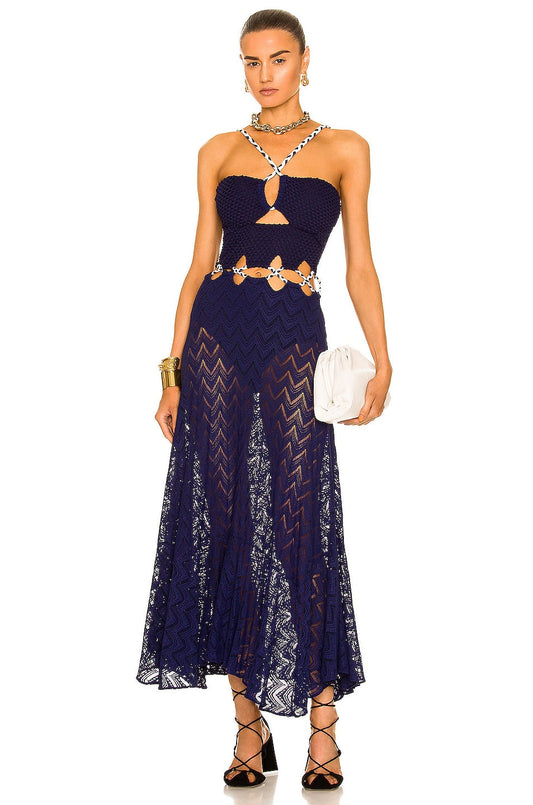Navy Blue Cut - out Knit Maxi Dress