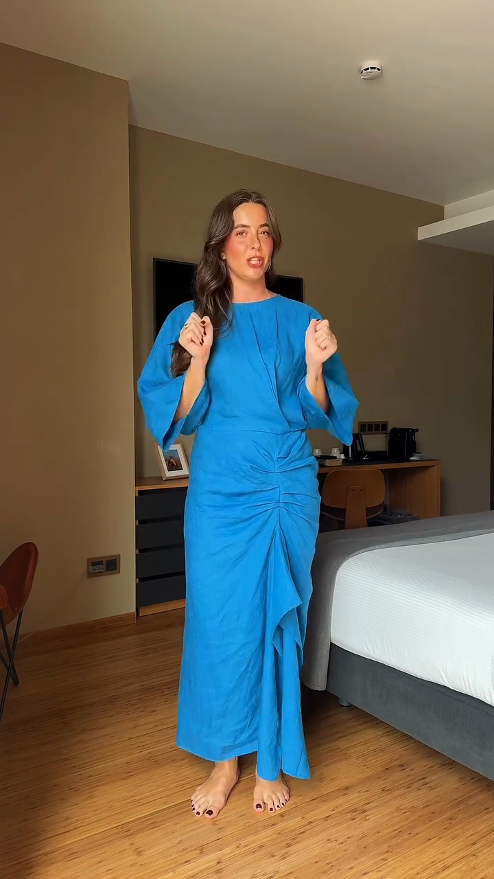 Blue Asymmetric Ruched Dress