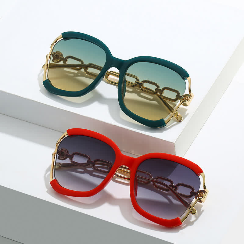 Spykay™ SG60860 Fashion Square Chain Temples Oversized Sunglasses