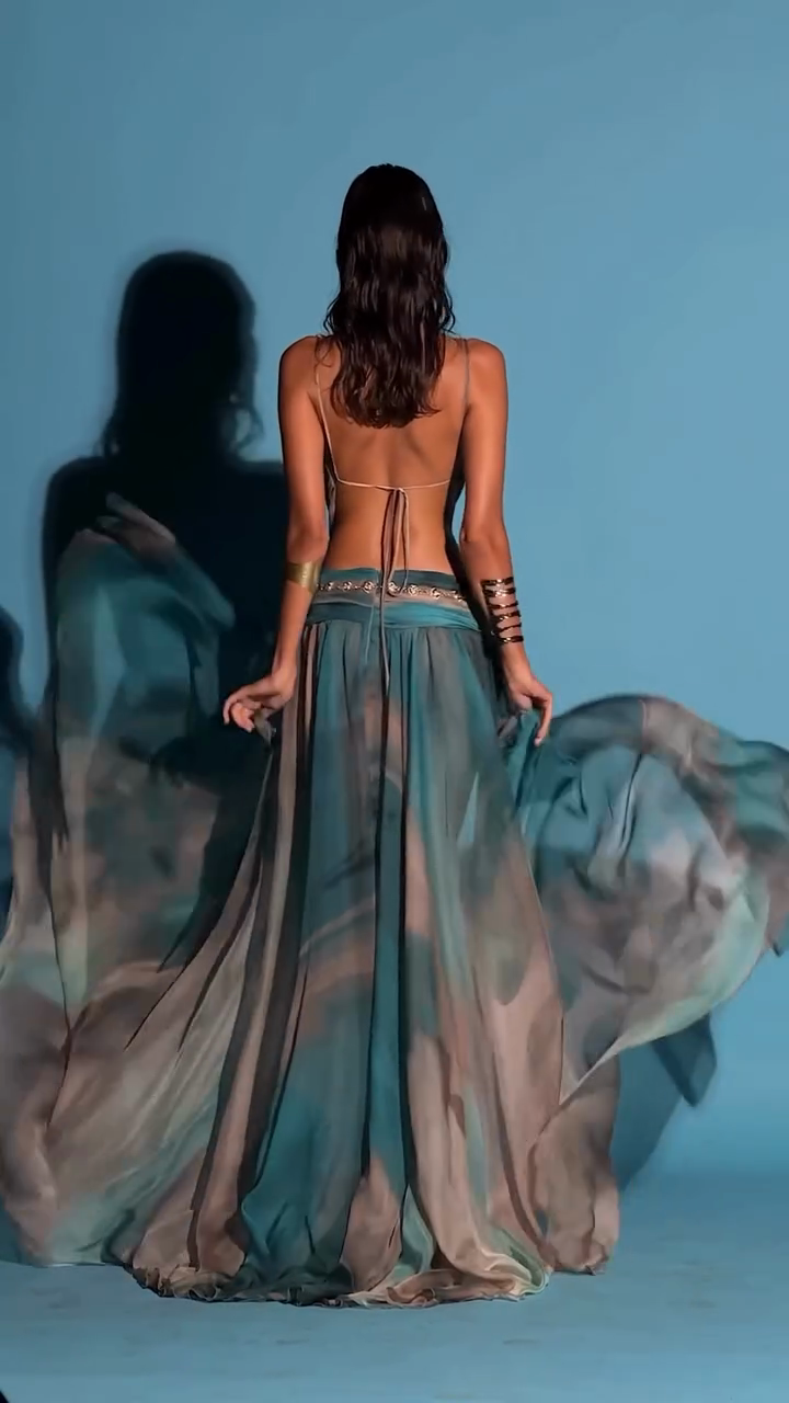 Teal and Grey Ombre Sheer Maxi Dress