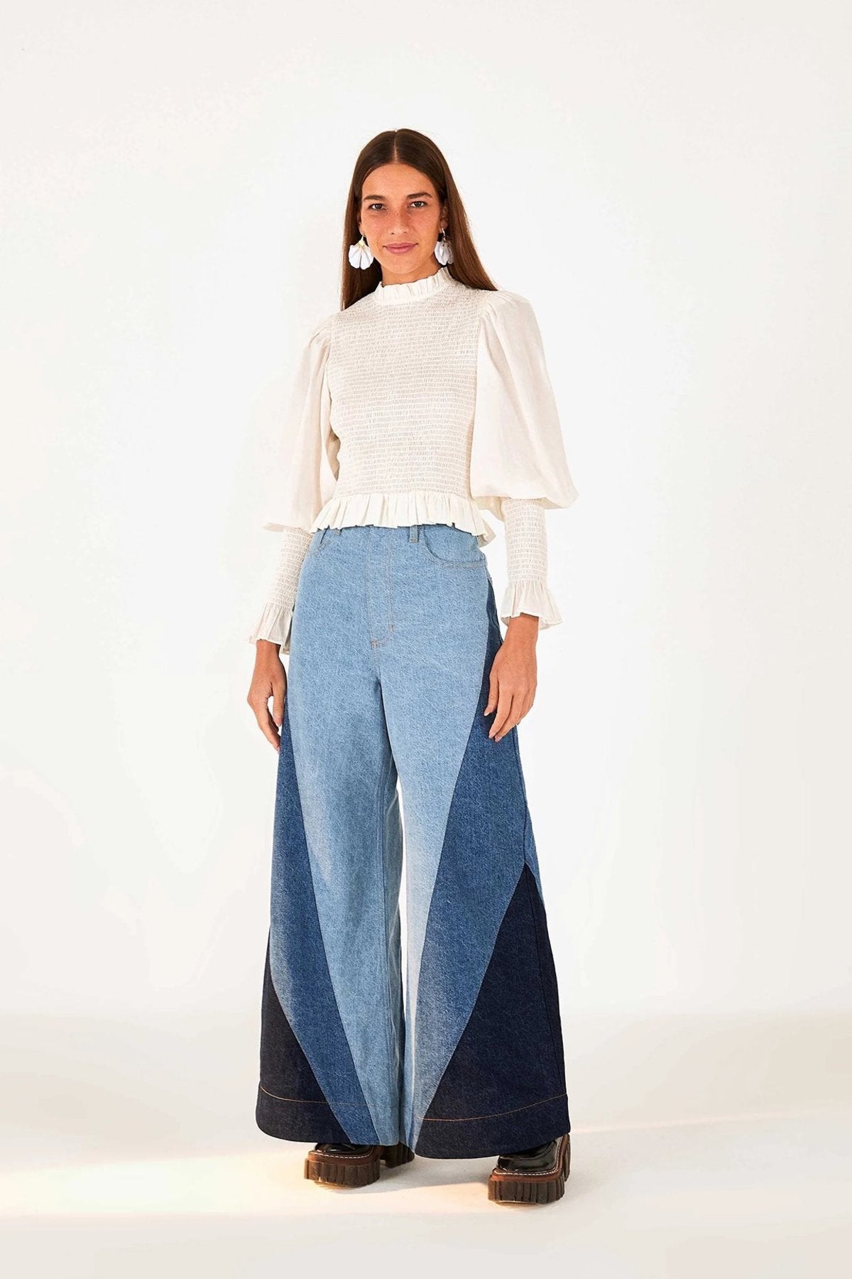 Color - Blocked Wide - Leg Jeans