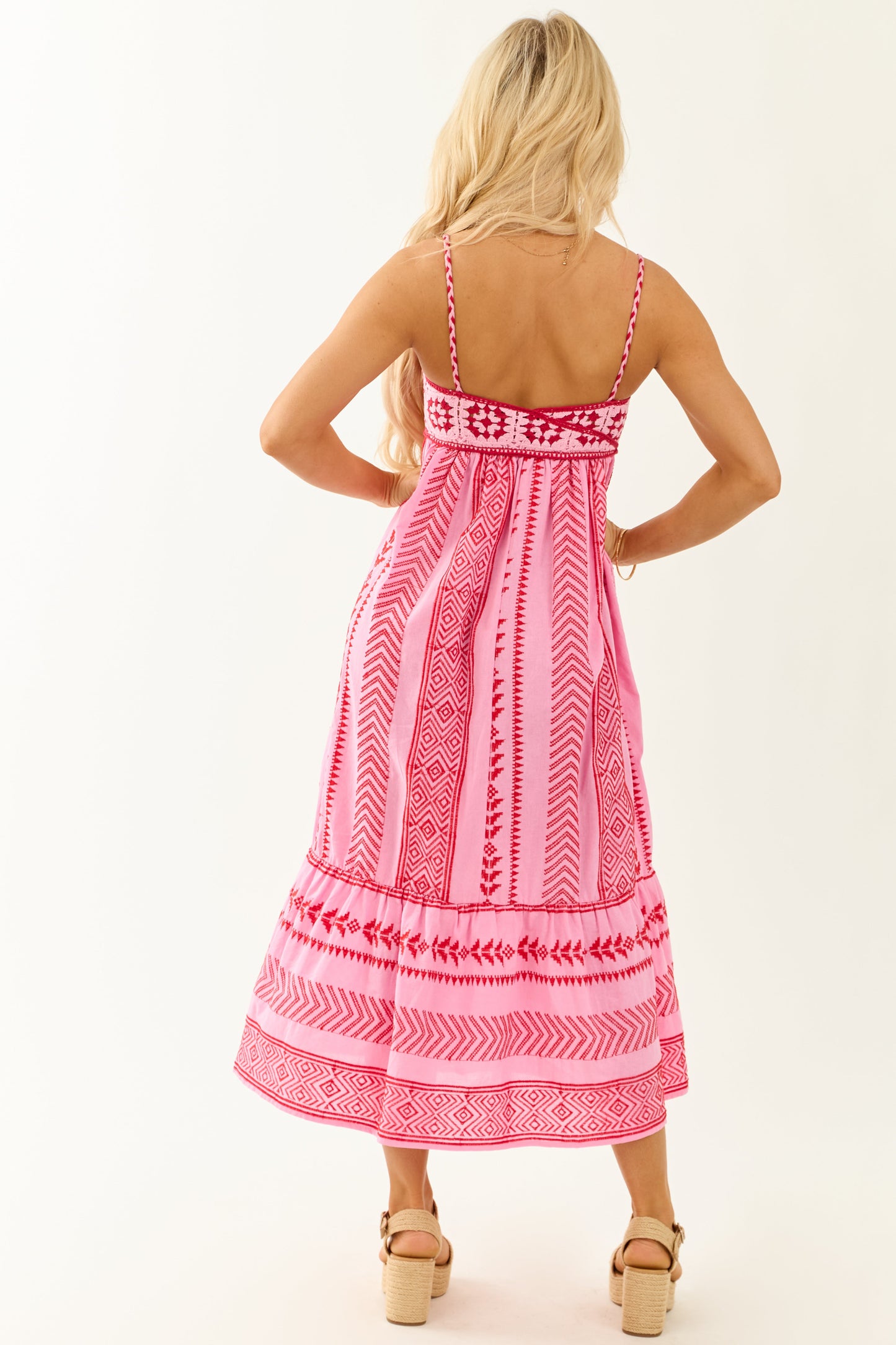 Pink Embroidered Strappy Maxi Dress