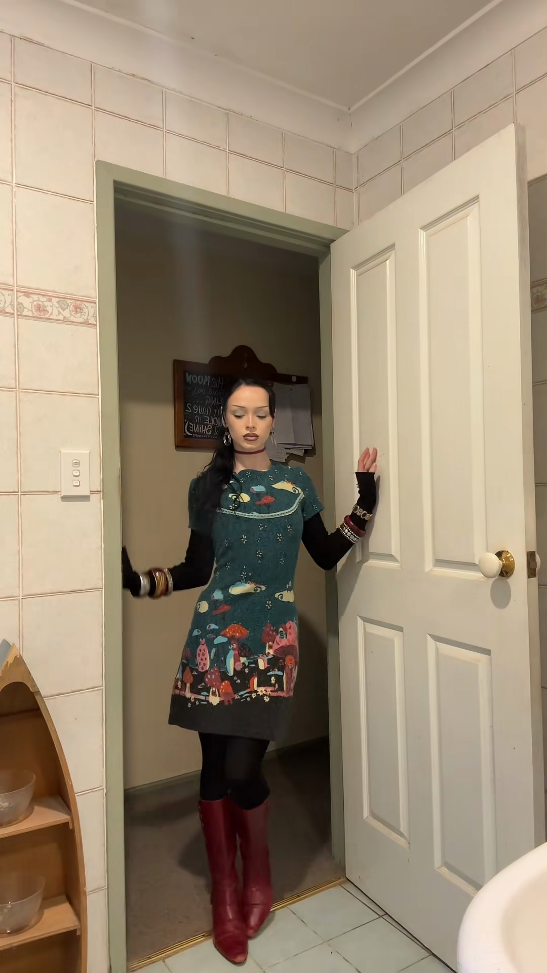 Teal Printed Knit Dress with Layered Styling