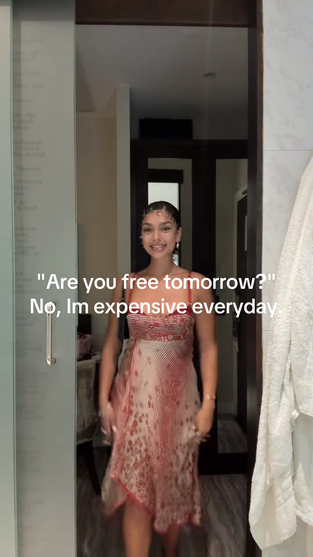 Red and White Patterned Slip Dress