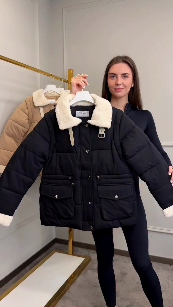 Black Puffer Jacket with Faux Fur Collar