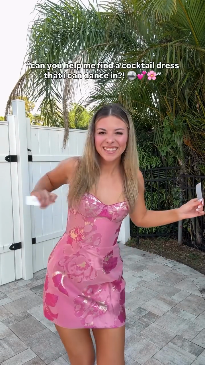 Pink Floral Strapless Cocktail Dress