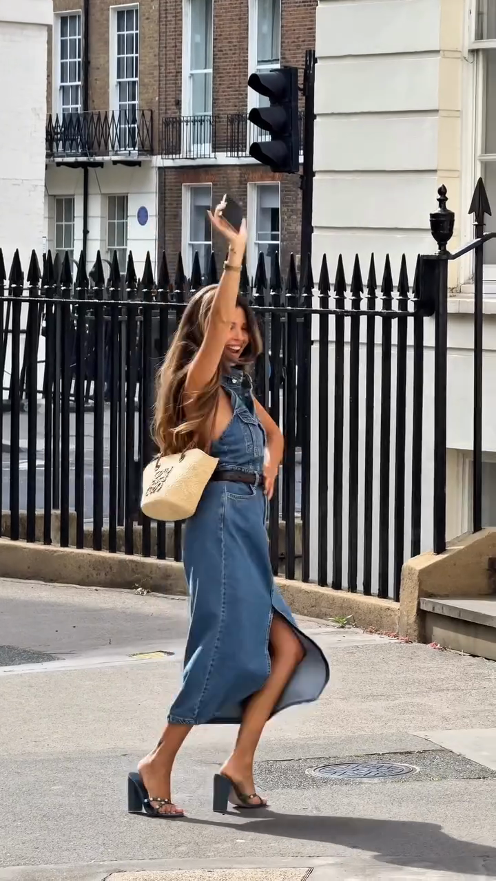 Blue Denim Halter - neck Midi Dress