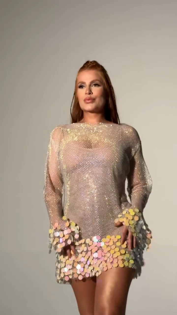 Sequin - Embellished Sheer Mini Dress