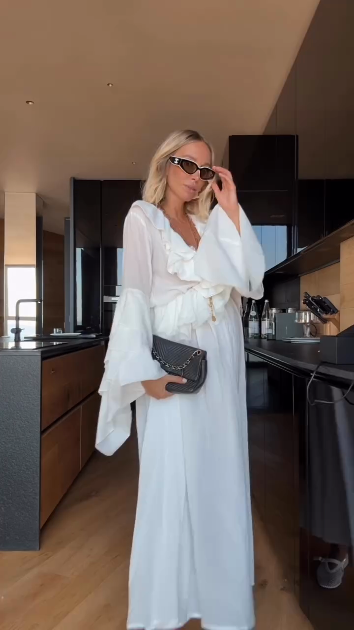 Ruffle - Trimmed Sheer White Midi Dress