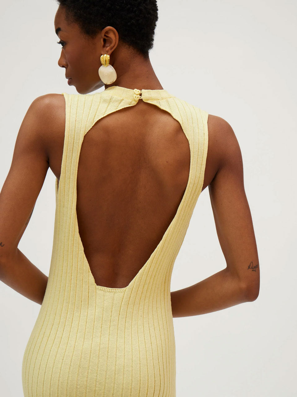 Yellow Ribbed Knit Maxi Dress