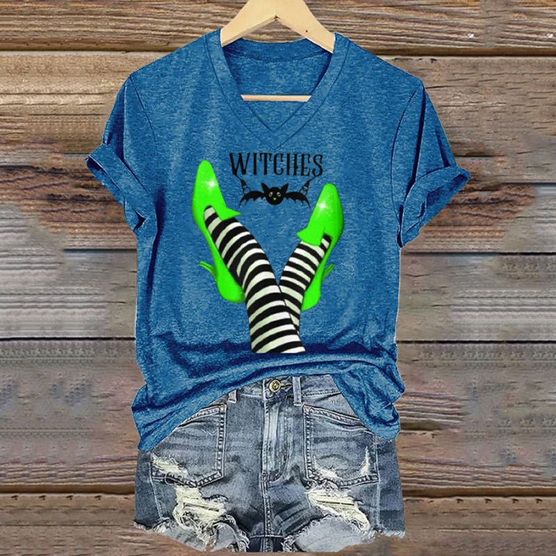 Classic Ruby Shoes Halloween Witch Legs Painting V-Neck T-Shirt