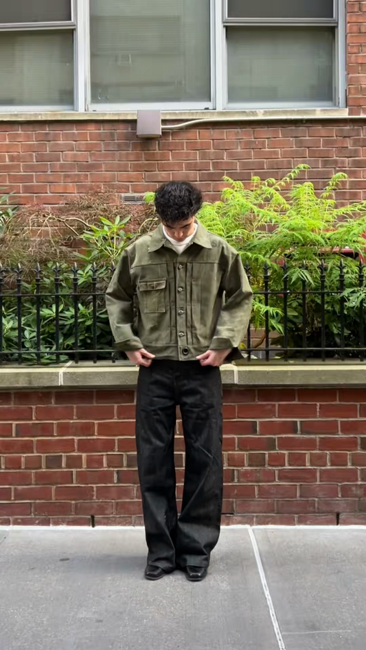 Olive Green Denim Jacket with Back Patch Detail