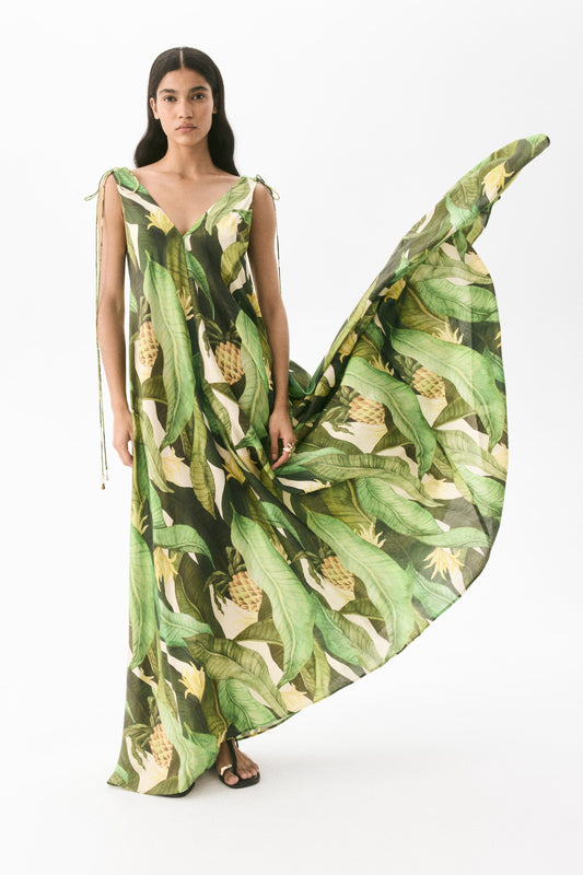 Tropical Pineapple Print Maxi Dress