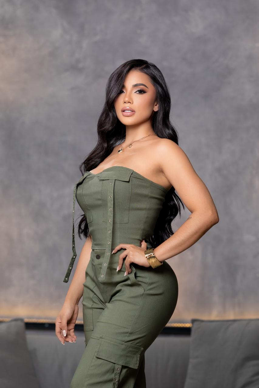 Olive Green Strapless Cargo Jumpsuit