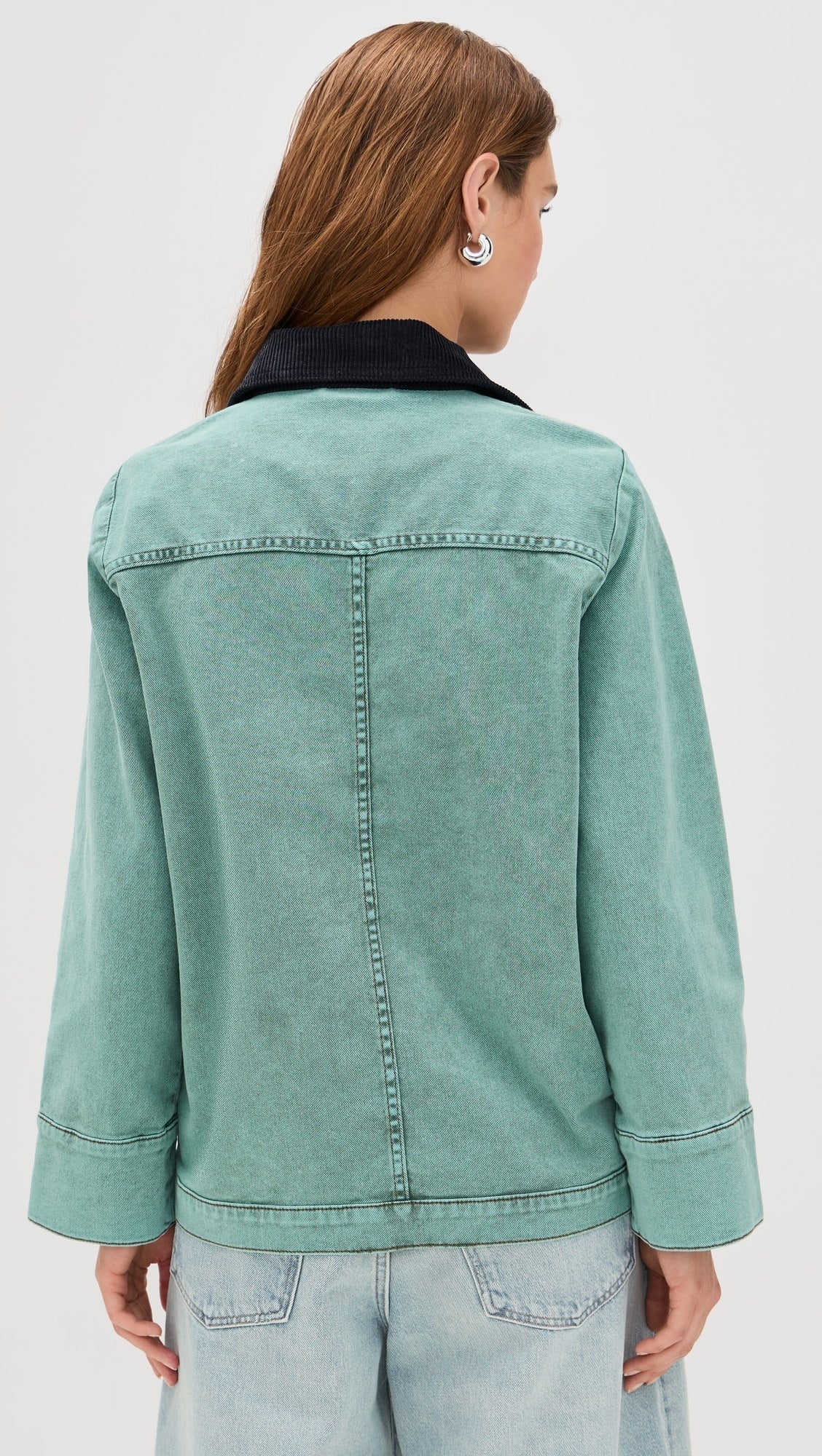 Teal Denim Jacket with Contrast Collar