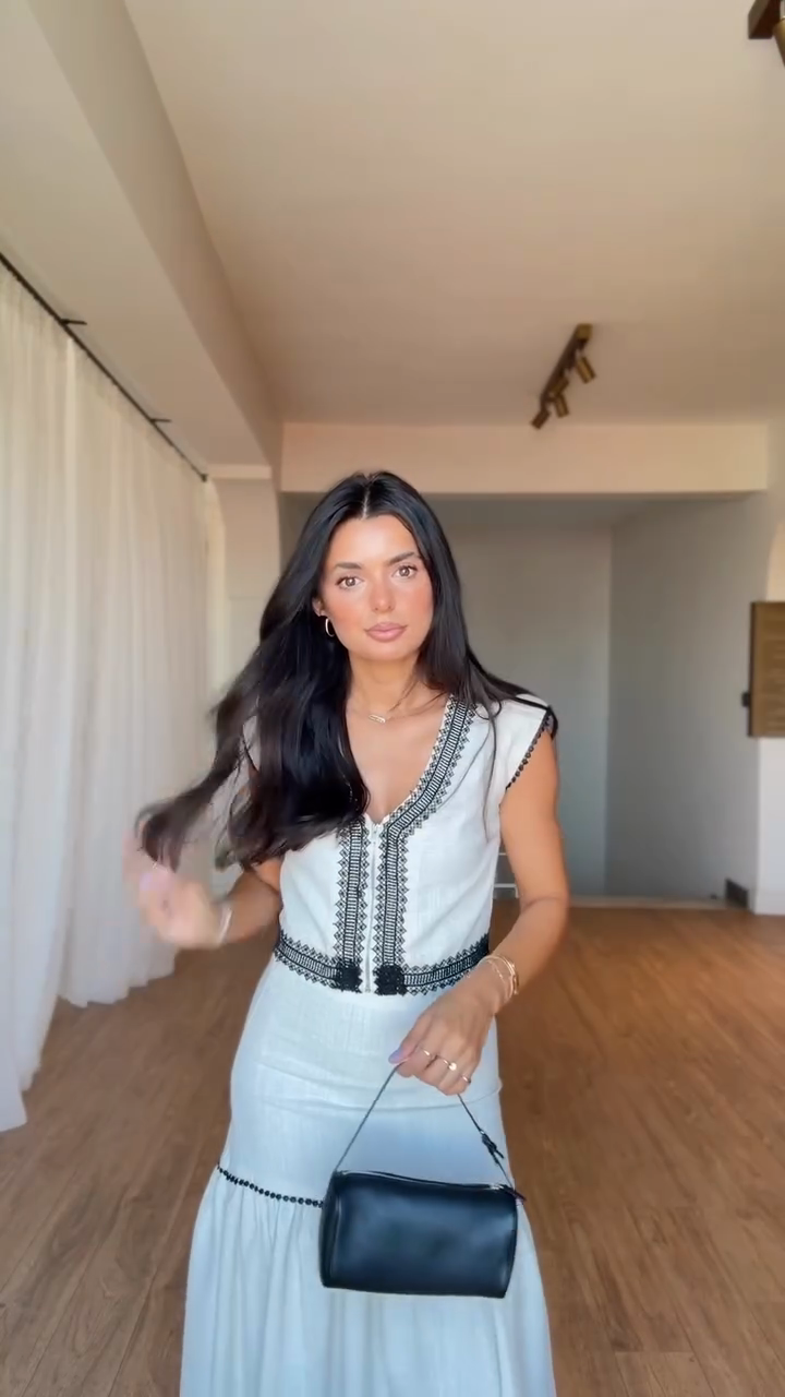 White Embroidered V - Neck Maxi Dress