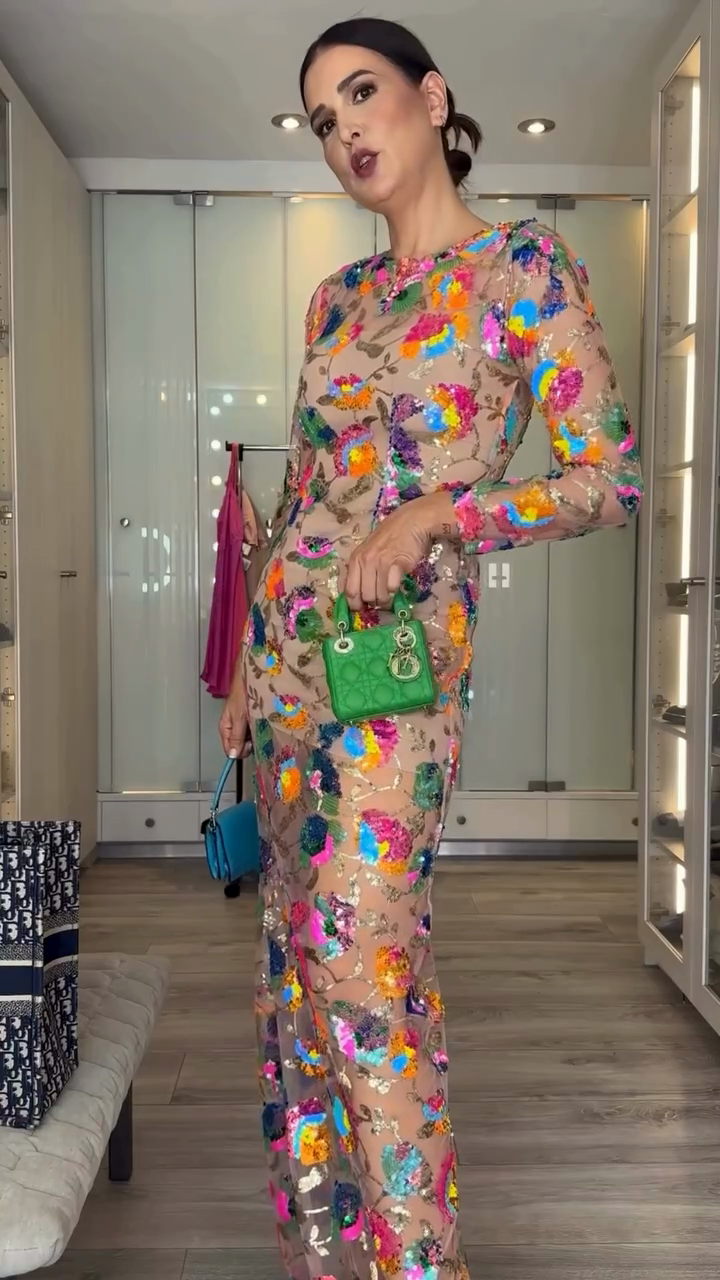 Colorful Floral - Embroidered Sheer Gown