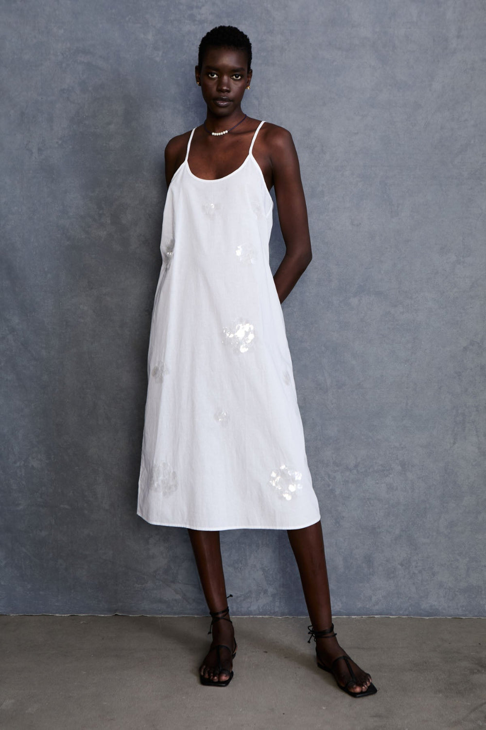 White Sequin - Embellished Slip Dress