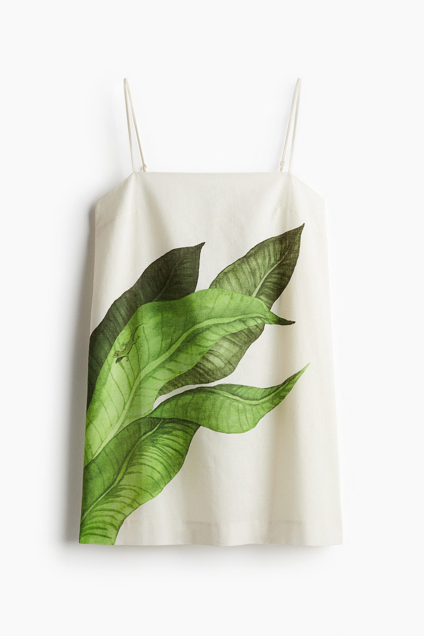 White Tropical Leaf Print Slip Dress