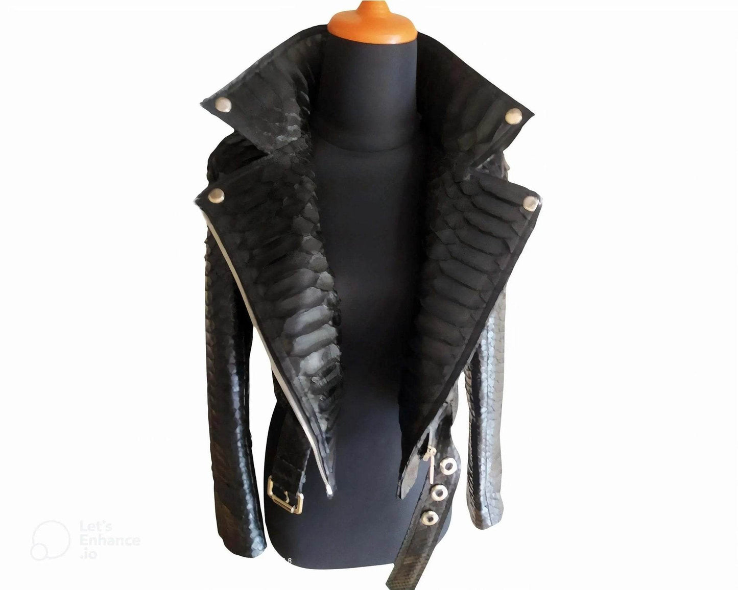 Black Python Snakeskin Leather Jacket for Women