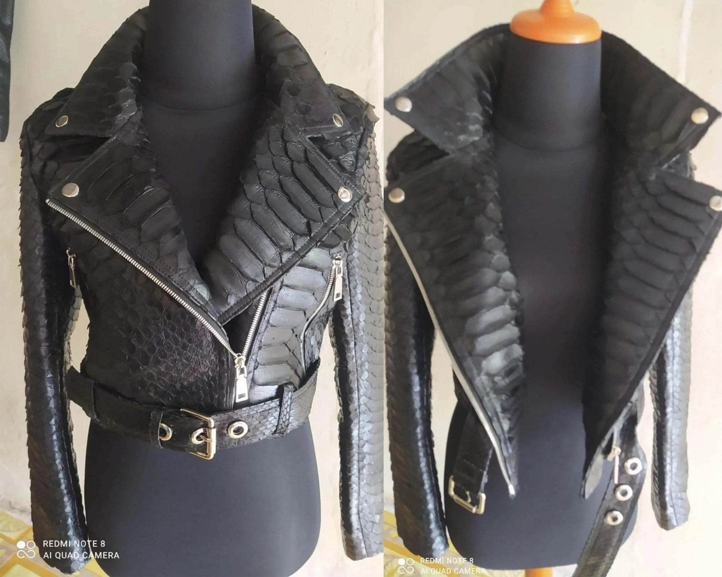 Black Python Snakeskin Leather Jacket for Women