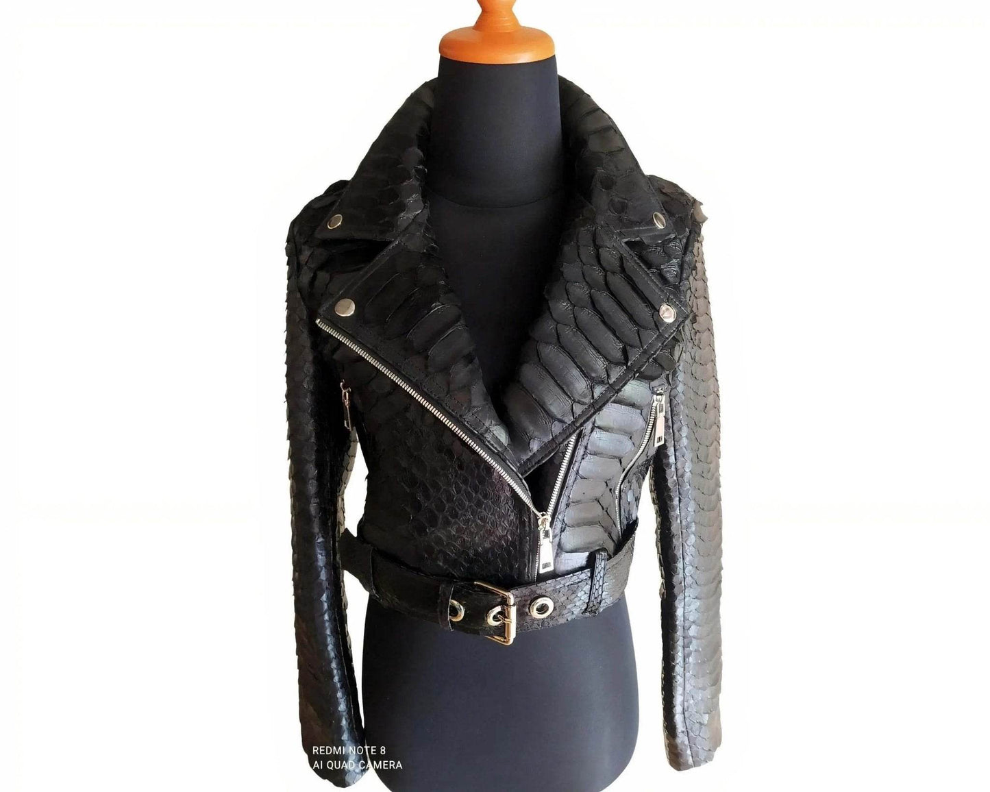 Black Python Snakeskin Leather Jacket for Women