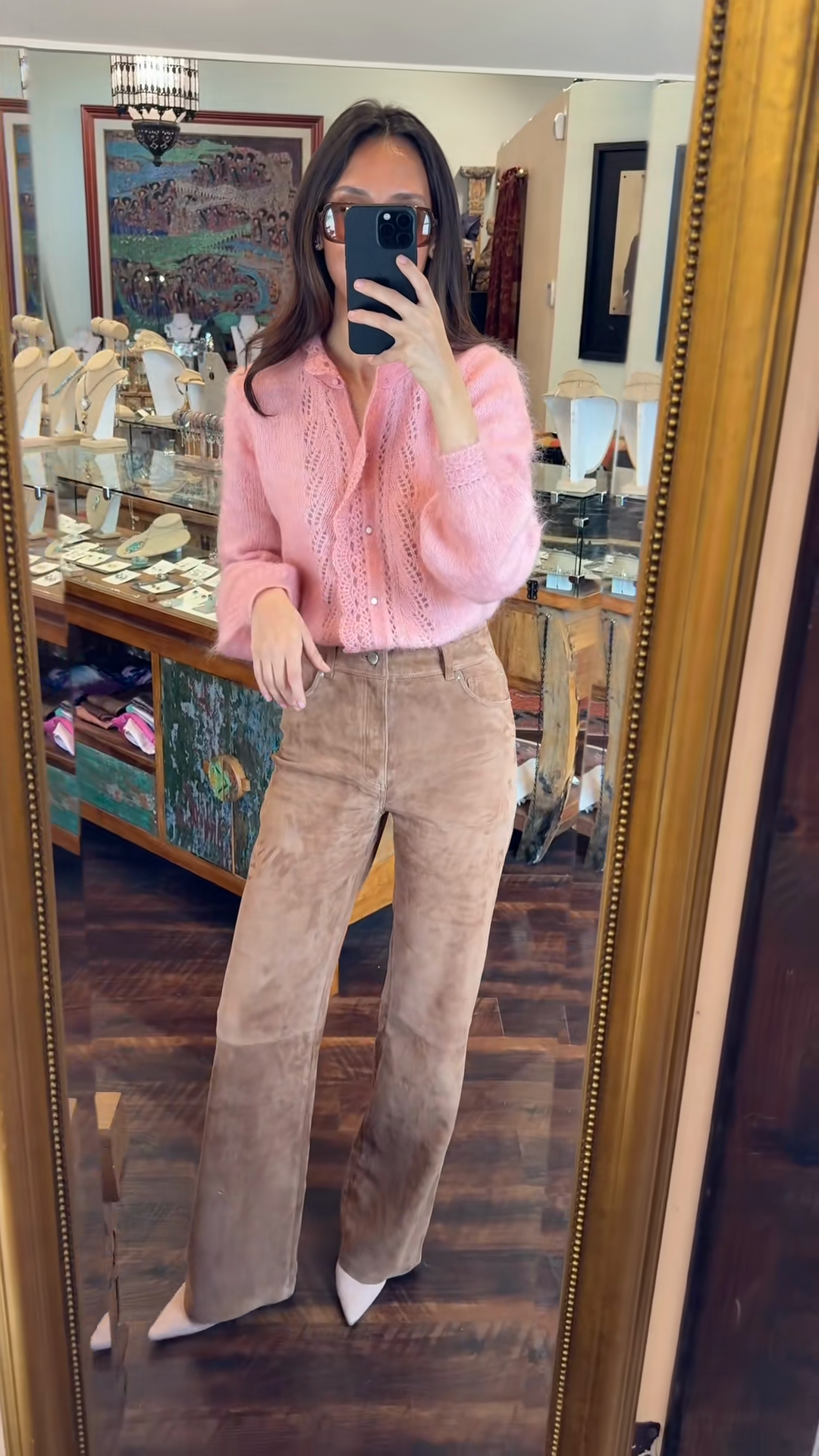 Tan Suede Flare - Leg Pants