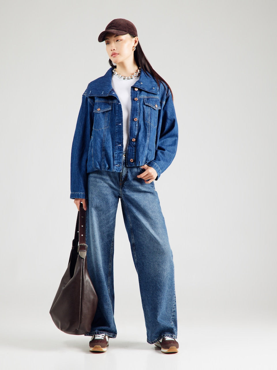 Blue Denim Jacket with High Collar