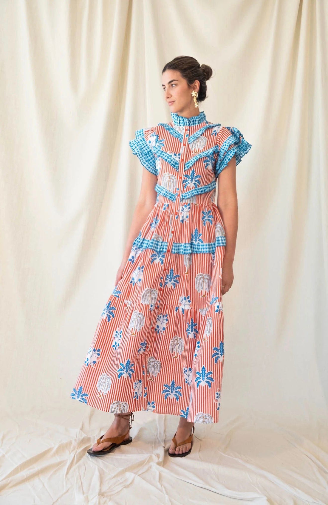 Ruffle Striped Floral Dress