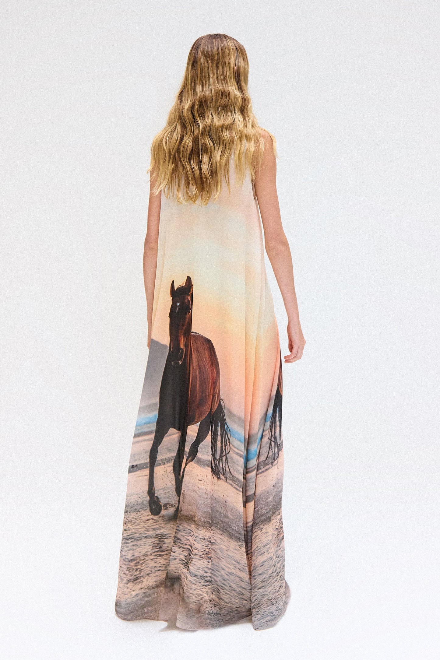 V - Neck Maxi Dress with Horse Print