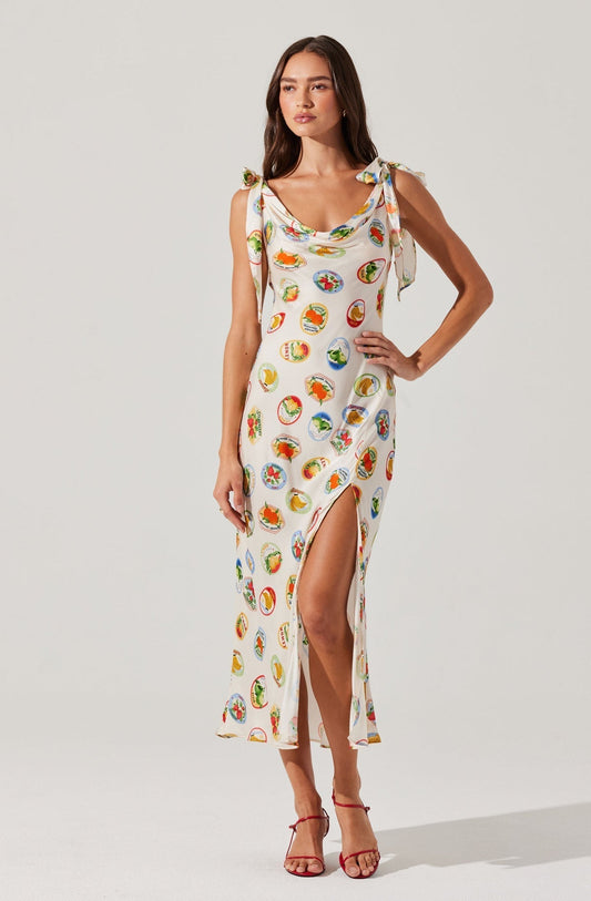 Satin Cowl Neck Midi Dress