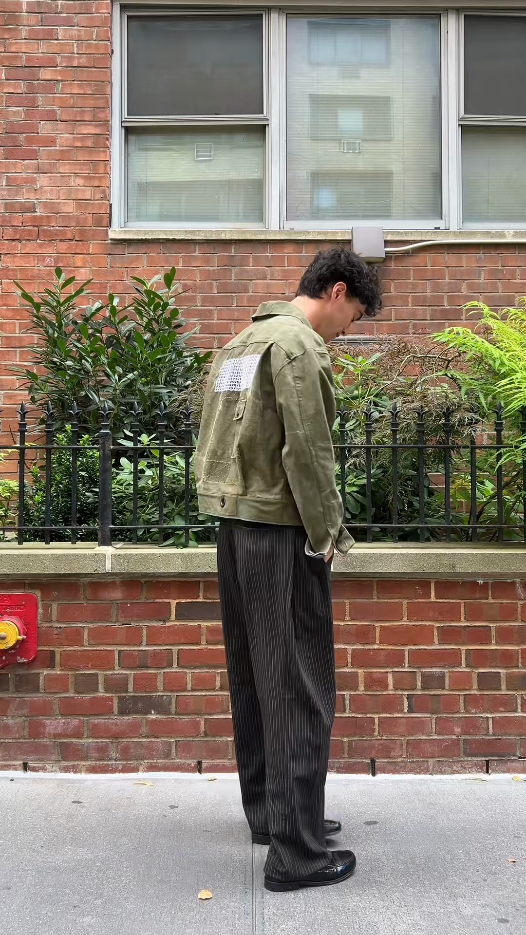 Olive Green Denim Jacket with Back Patch Detail