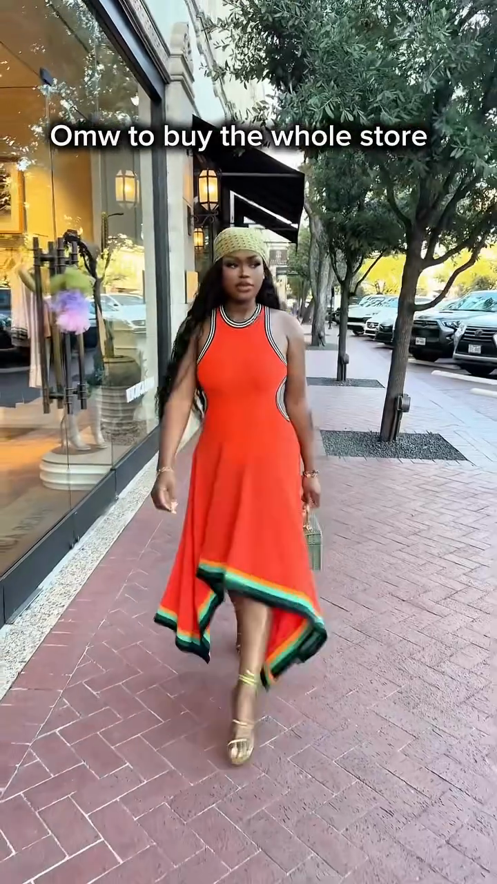 Orange Sleeveless Maxi Dress with Color  Block Trim