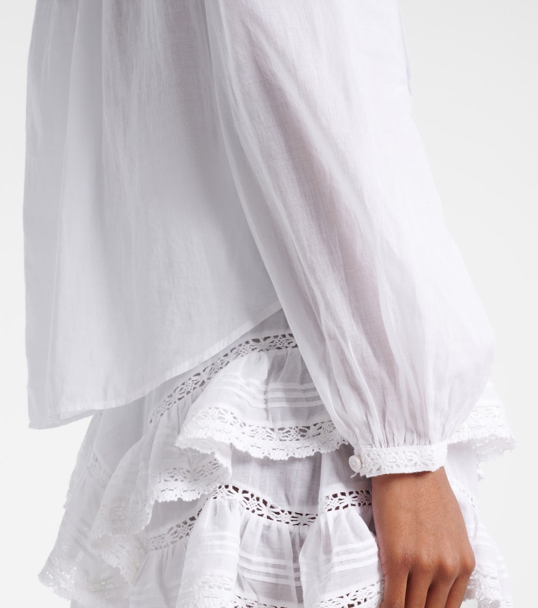 Lace - Trimmed White Shirt & Skort Set