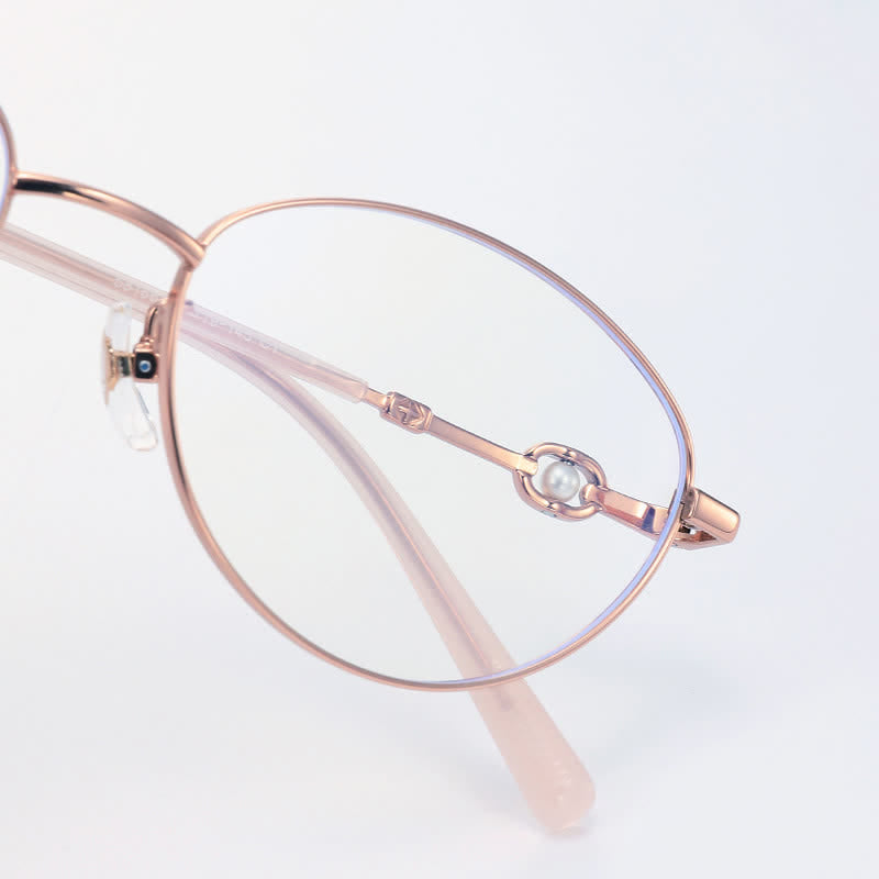 Spykay™ EG26731 Fashion Lightweight Oval Titanium Frame Anti-blue Light Pearl Decor Glasses