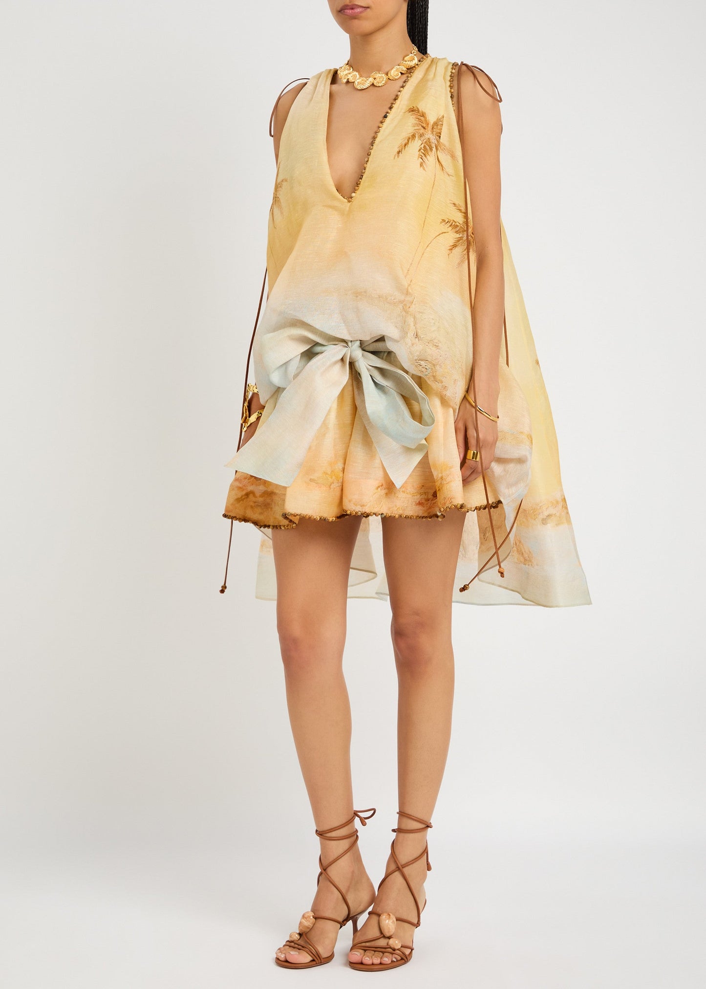 Printed Linen-Blend Mini Dress