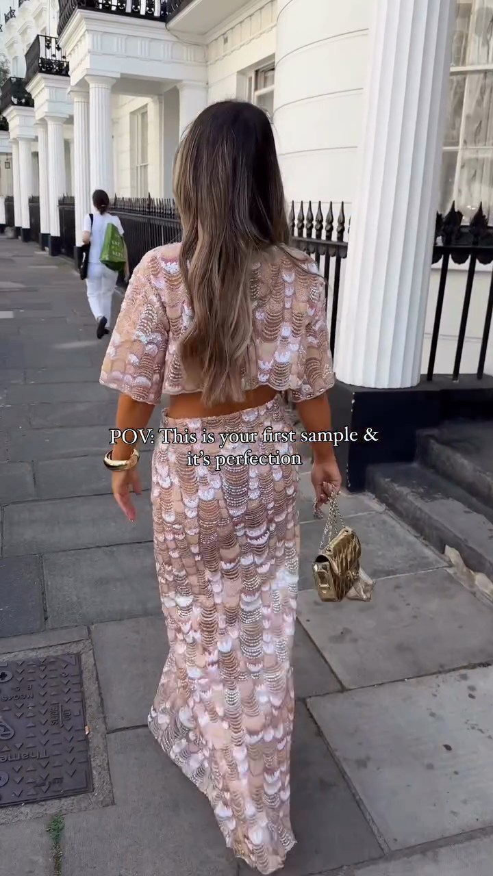 Pink Sequin Crop Top and Maxi Skirt Set