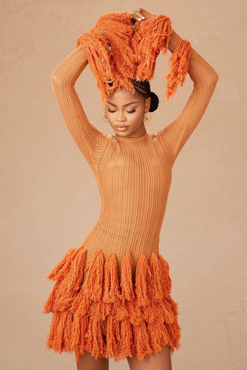 Rust - Colored Knit Fringe Dress